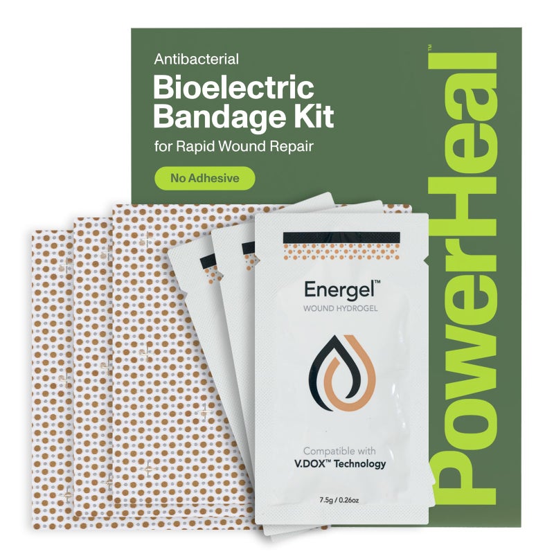 PowerHeal Bioelectric Bandage Kit for Wound Care Healing Single Layer No Adhesive Includes Wound Hydrogel Can Be Cut to Fit for Cuts Abrasions Blisters Burns 3Pack 4 x 4